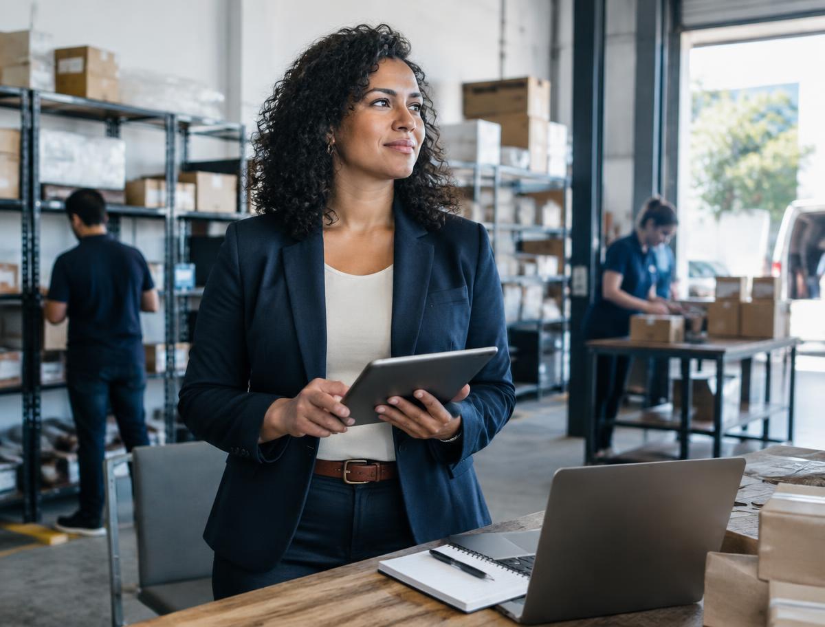 Business owner reviewing operational priorities in a working business