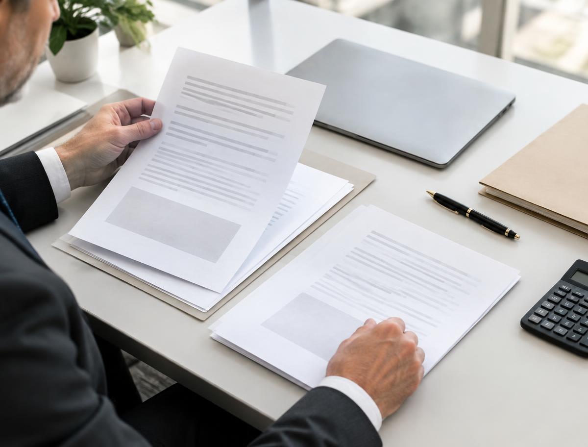 Business director reviewing account and capital planning documents