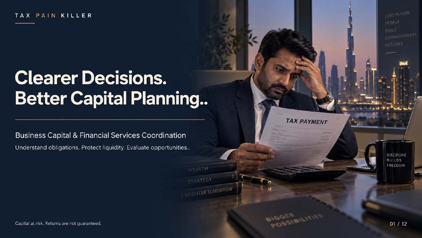 Cover slide of the Tax Pain Killer overview deck: Clearer Decisions. Better Capital Planning.